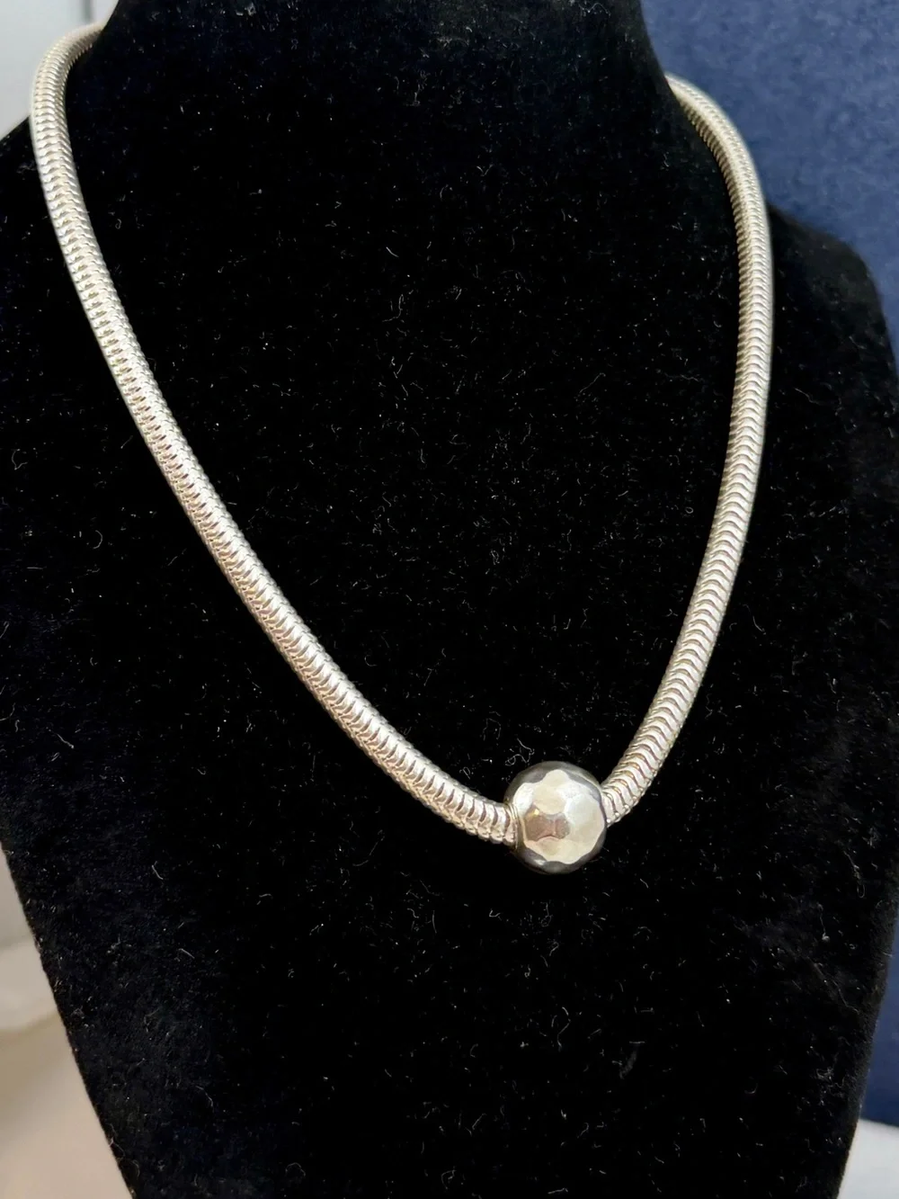 SILPADA DESIGN Sterling Silver Snake Chain Hammered Ball Slider Pendant Necklace